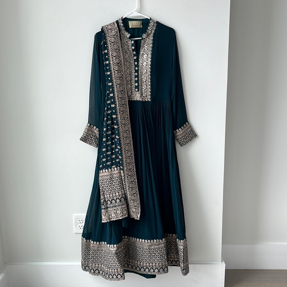 Teal Green Anarkali Suit In Georgette With Zardozi And Zari Embroidery size US 6